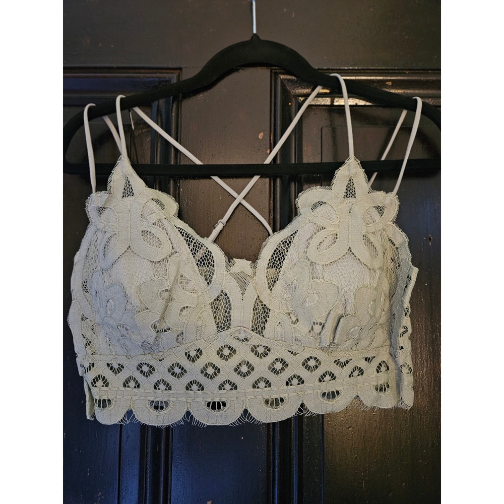 Zenana Sage Green Floral Lace Bralette Strappy Smocked Back Crop Top LT-6333X